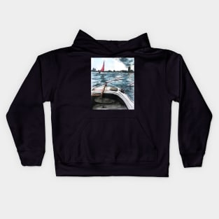 Sailing in Boston Watercolor Kids Hoodie